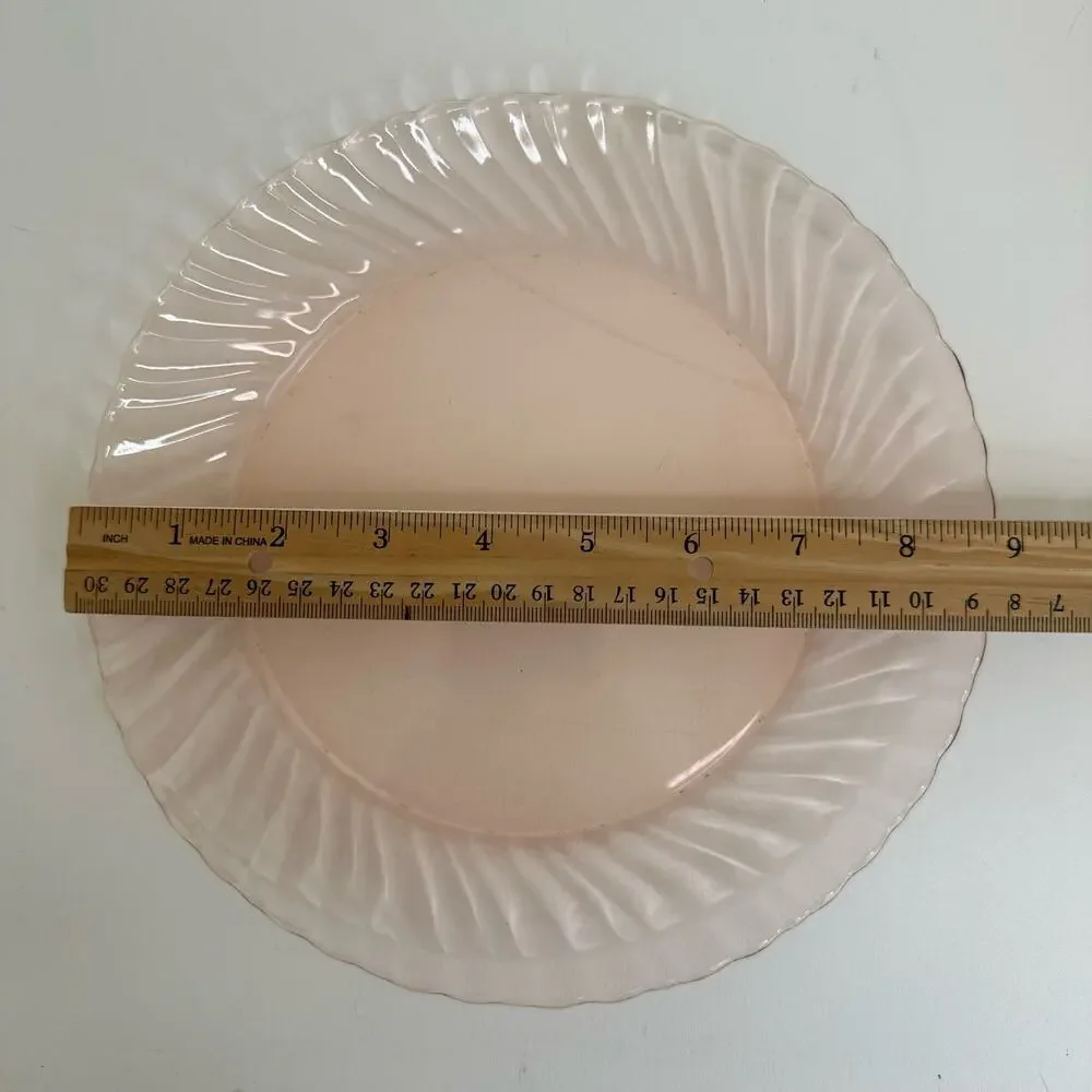 Set/2 Vtg Arcoroc Pink Swirl Luncheon Plates 8 7/8